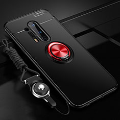 Ultra-thin Silicone Gel Soft Case Cover with Magnetic Finger Ring Stand T01 for OnePlus 8 Pro Red and Black