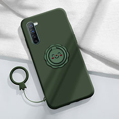 Ultra-thin Silicone Gel Soft Case Cover with Magnetic Finger Ring Stand T01 for Oppo A91 Green