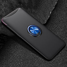 Ultra-thin Silicone Gel Soft Case Cover with Magnetic Finger Ring Stand T01 for Oppo Find X Blue and Black