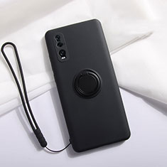 Ultra-thin Silicone Gel Soft Case Cover with Magnetic Finger Ring Stand T01 for Oppo Find X2 Black