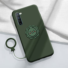 Ultra-thin Silicone Gel Soft Case Cover with Magnetic Finger Ring Stand T01 for Oppo Find X2 Lite Green