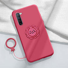 Ultra-thin Silicone Gel Soft Case Cover with Magnetic Finger Ring Stand T01 for Oppo Find X2 Lite Red Wine