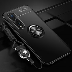 Ultra-thin Silicone Gel Soft Case Cover with Magnetic Finger Ring Stand T01 for Oppo Find X2 Pro Black