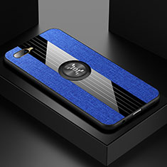 Ultra-thin Silicone Gel Soft Case Cover with Magnetic Finger Ring Stand T01 for Oppo K1 Blue