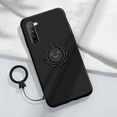 Ultra-thin Silicone Gel Soft Case Cover with Magnetic Finger Ring Stand T01 for Oppo K7 5G Black