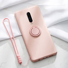 Ultra-thin Silicone Gel Soft Case Cover with Magnetic Finger Ring Stand T01 for Oppo R17 Pro Pink