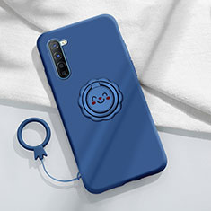 Ultra-thin Silicone Gel Soft Case Cover with Magnetic Finger Ring Stand T01 for Oppo Reno3 Blue