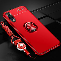 Ultra-thin Silicone Gel Soft Case Cover with Magnetic Finger Ring Stand T01 for Samsung Galaxy A70 Red