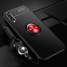 Ultra-thin Silicone Gel Soft Case Cover with Magnetic Finger Ring Stand T01 for Samsung Galaxy A70 Red and Black