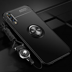 Ultra-thin Silicone Gel Soft Case Cover with Magnetic Finger Ring Stand T01 for Samsung Galaxy A70S Black