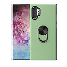 Ultra-thin Silicone Gel Soft Case Cover with Magnetic Finger Ring Stand T01 for Samsung Galaxy Note 10 Plus Green
