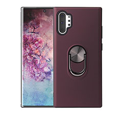 Ultra-thin Silicone Gel Soft Case Cover with Magnetic Finger Ring Stand T01 for Samsung Galaxy Note 10 Plus Red Wine