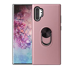 Ultra-thin Silicone Gel Soft Case Cover with Magnetic Finger Ring Stand T01 for Samsung Galaxy Note 10 Plus Rose Gold