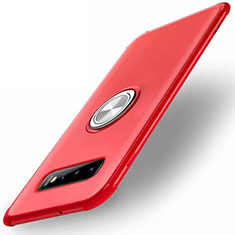 Ultra-thin Silicone Gel Soft Case Cover with Magnetic Finger Ring Stand T01 for Samsung Galaxy S10 Plus Red