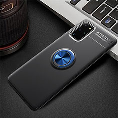 Ultra-thin Silicone Gel Soft Case Cover with Magnetic Finger Ring Stand T01 for Samsung Galaxy S20 Plus Blue and Black