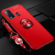 Ultra-thin Silicone Gel Soft Case Cover with Magnetic Finger Ring Stand T01 for Vivo Y50 Red