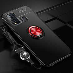 Ultra-thin Silicone Gel Soft Case Cover with Magnetic Finger Ring Stand T01 for Vivo Y50 Red and Black