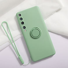 Ultra-thin Silicone Gel Soft Case Cover with Magnetic Finger Ring Stand T01 for Xiaomi Mi 10 Cyan