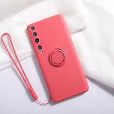 Ultra-thin Silicone Gel Soft Case Cover with Magnetic Finger Ring Stand T01 for Xiaomi Mi 10 Red