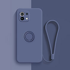 Ultra-thin Silicone Gel Soft Case Cover with Magnetic Finger Ring Stand T01 for Xiaomi Mi 11 5G Blue