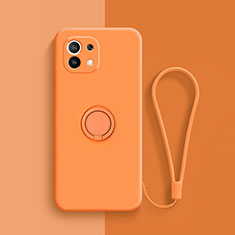 Ultra-thin Silicone Gel Soft Case Cover with Magnetic Finger Ring Stand T01 for Xiaomi Mi 11 5G Orange