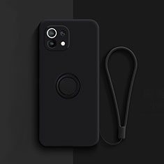 Ultra-thin Silicone Gel Soft Case Cover with Magnetic Finger Ring Stand T01 for Xiaomi Mi 11 Lite 4G Black