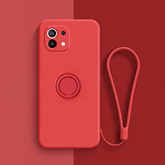 Ultra-thin Silicone Gel Soft Case Cover with Magnetic Finger Ring Stand T01 for Xiaomi Mi 11 Lite 4G Red