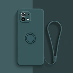 Ultra-thin Silicone Gel Soft Case Cover with Magnetic Finger Ring Stand T01 for Xiaomi Mi 11 Lite 5G Green