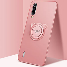 Ultra-thin Silicone Gel Soft Case Cover with Magnetic Finger Ring Stand T01 for Xiaomi Mi A3 Pink