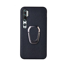 Ultra-thin Silicone Gel Soft Case Cover with Magnetic Finger Ring Stand T01 for Xiaomi Mi Note 10 Black