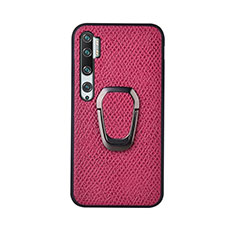 Ultra-thin Silicone Gel Soft Case Cover with Magnetic Finger Ring Stand T01 for Xiaomi Mi Note 10 Hot Pink
