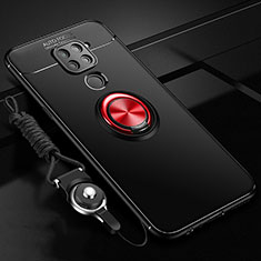 Ultra-thin Silicone Gel Soft Case Cover with Magnetic Finger Ring Stand T01 for Xiaomi Redmi 10X 4G Red and Black