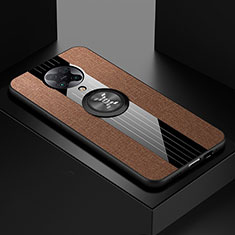 Ultra-thin Silicone Gel Soft Case Cover with Magnetic Finger Ring Stand T01 for Xiaomi Redmi K30 Pro 5G Brown