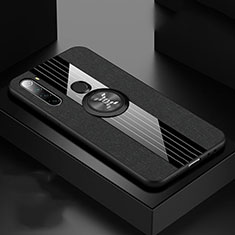 Ultra-thin Silicone Gel Soft Case Cover with Magnetic Finger Ring Stand T01 for Xiaomi Redmi Note 8 (2021) Black