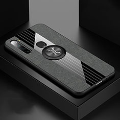 Ultra-thin Silicone Gel Soft Case Cover with Magnetic Finger Ring Stand T01 for Xiaomi Redmi Note 8 (2021) Gray