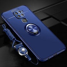 Ultra-thin Silicone Gel Soft Case Cover with Magnetic Finger Ring Stand T01 for Xiaomi Redmi Note 9 Blue