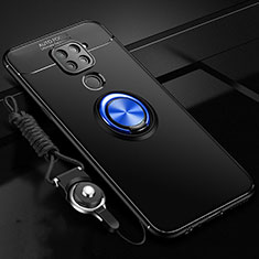 Ultra-thin Silicone Gel Soft Case Cover with Magnetic Finger Ring Stand T01 for Xiaomi Redmi Note 9 Blue and Black
