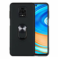 Ultra-thin Silicone Gel Soft Case Cover with Magnetic Finger Ring Stand T01 for Xiaomi Redmi Note 9 Pro Black