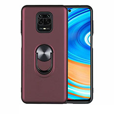 Ultra-thin Silicone Gel Soft Case Cover with Magnetic Finger Ring Stand T01 for Xiaomi Redmi Note 9 Pro Red Wine