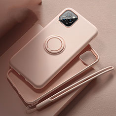 Ultra-thin Silicone Gel Soft Case Cover with Magnetic Finger Ring Stand T02 for Apple iPhone 11 Pro Max Pink