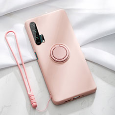 Ultra-thin Silicone Gel Soft Case Cover with Magnetic Finger Ring Stand T02 for Huawei Honor 20 Pro Pink