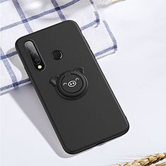 Ultra-thin Silicone Gel Soft Case Cover with Magnetic Finger Ring Stand T02 for Huawei Honor 20E Black