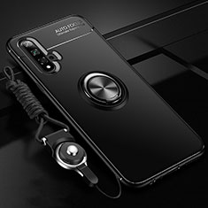 Ultra-thin Silicone Gel Soft Case Cover with Magnetic Finger Ring Stand T02 for Huawei Honor 20S Black