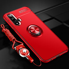 Ultra-thin Silicone Gel Soft Case Cover with Magnetic Finger Ring Stand T02 for Huawei Honor 20S Red