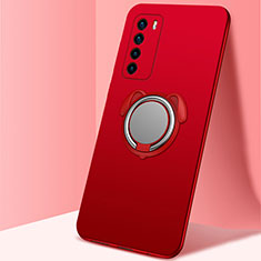 Ultra-thin Silicone Gel Soft Case Cover with Magnetic Finger Ring Stand T02 for Huawei Honor Play4 5G Red