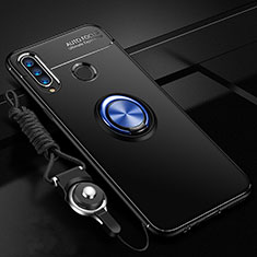 Ultra-thin Silicone Gel Soft Case Cover with Magnetic Finger Ring Stand T02 for Huawei P30 Lite Blue and Black