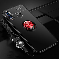 Ultra-thin Silicone Gel Soft Case Cover with Magnetic Finger Ring Stand T02 for Huawei P30 Lite New Edition Red and Black