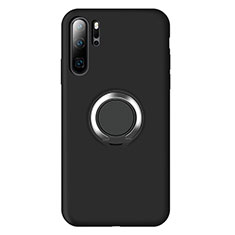 Ultra-thin Silicone Gel Soft Case Cover with Magnetic Finger Ring Stand T02 for Huawei P30 Pro New Edition Black