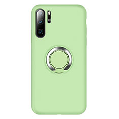 Ultra-thin Silicone Gel Soft Case Cover with Magnetic Finger Ring Stand T02 for Huawei P30 Pro New Edition Green