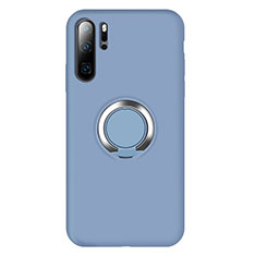 Ultra-thin Silicone Gel Soft Case Cover with Magnetic Finger Ring Stand T02 for Huawei P30 Pro New Edition Sky Blue